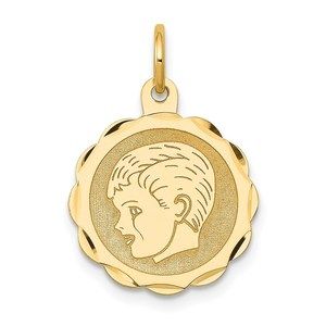 14k Yellow Gold Boy Head on .013 Gauge Engravable Scalloped Disc Charm